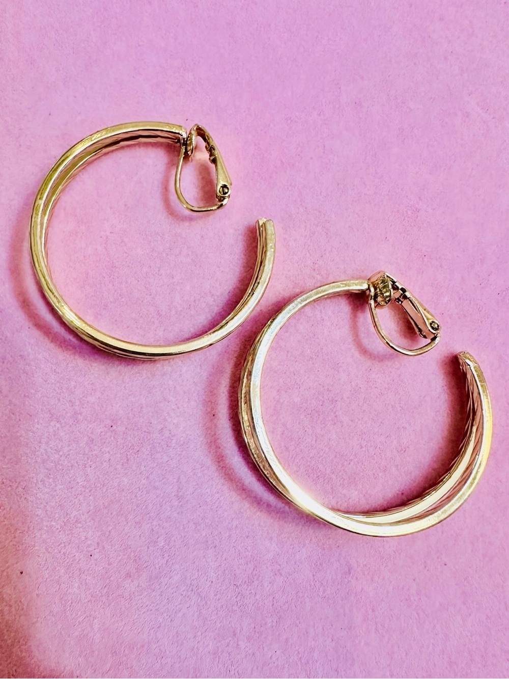 Gold Tone Double Hoop Clip On Earrings - Picture 2 of 2